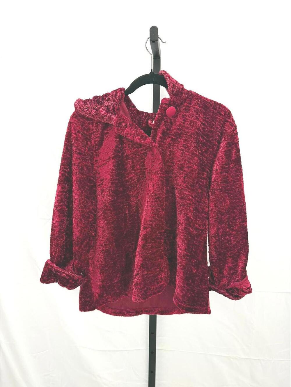 Adonna Vintage Women's Red Velvet Button-Up Jacket Blazer Small
